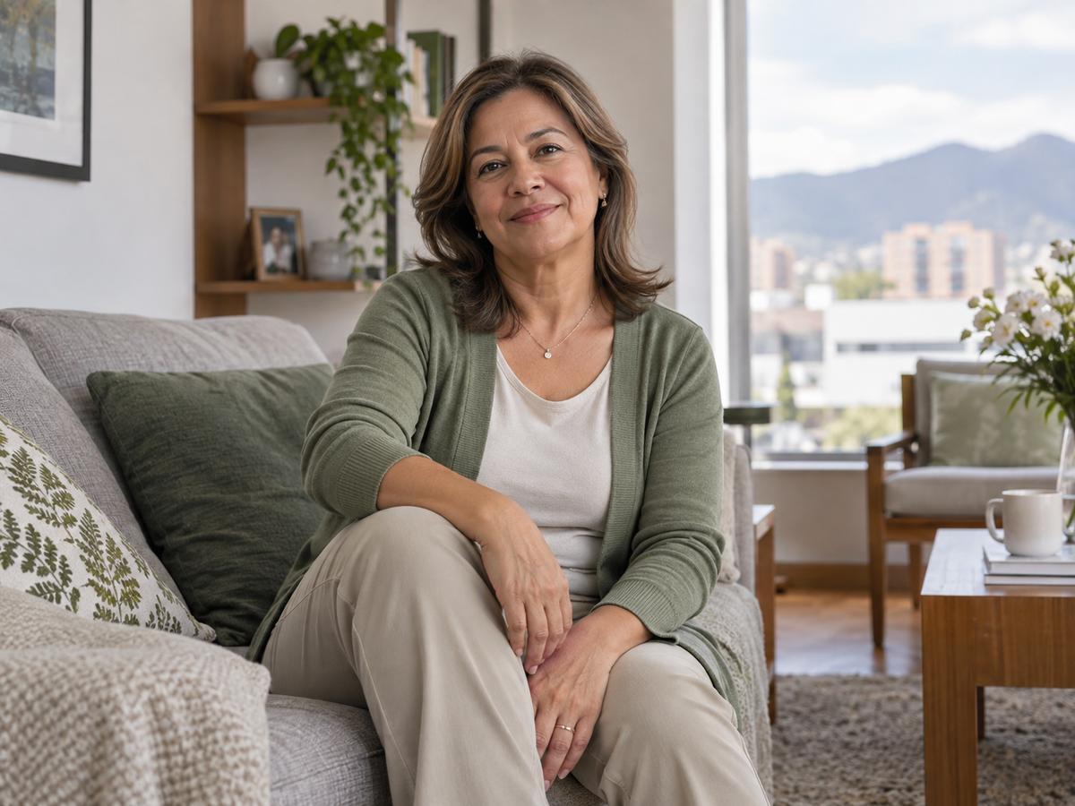 Mujer adulta en una sala luminosa